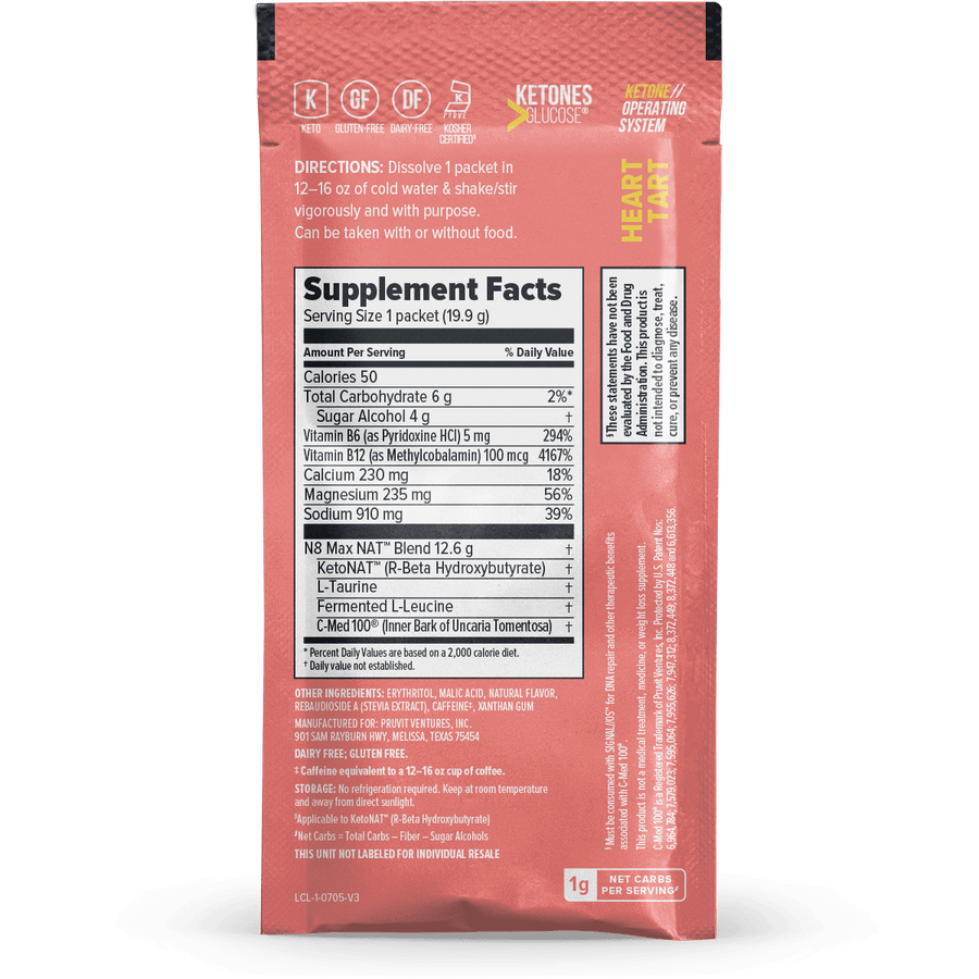 Supplement facts panel as printed on the sachet