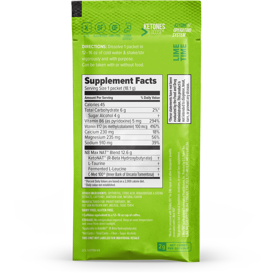 Supplement facts panel as printed on the sachet