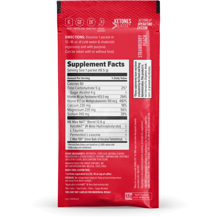 Supplement facts panel as printed on the sachet