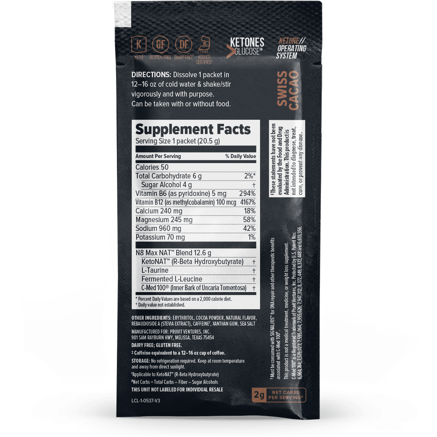 Supplement facts panel as printed on the sachet