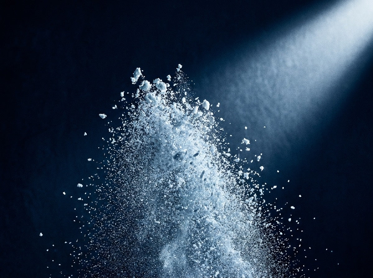 A burst of K_1 powder caught in mid-air